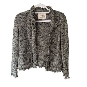 Angel Of The North Black and Gray Textured Open Cardigan Size XS Fringe Boho
